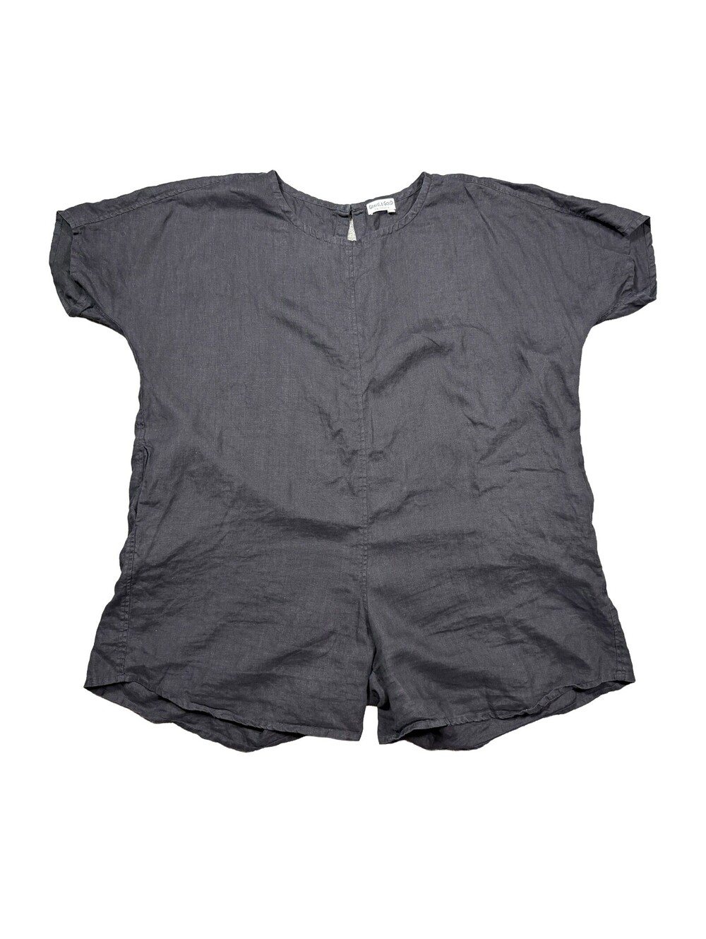 Gravel & Gold California Romper Womens 3 Black 100% Linen Short Sleeve Jumpsuit